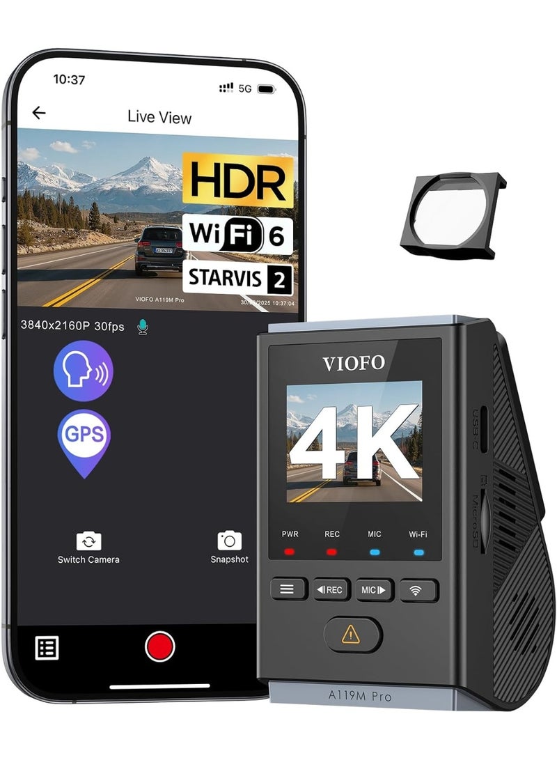 Viofo A119M Pro 4K Dash Camera for Car – Sony STARVIS Sensor, Night Vision, GPS, Wi-Fi, Car Dash Cam & Dashboard Cam - Image 1
